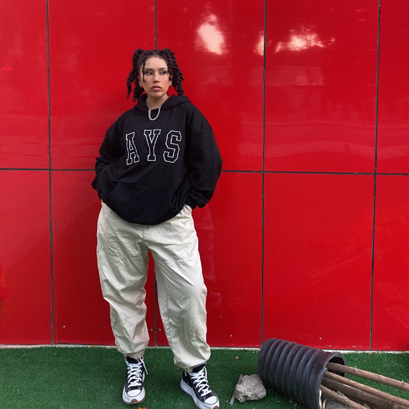 Sudadera bordada de forro polar con capucha retro estilo americano para mujer