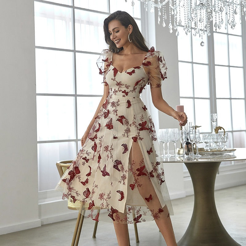 Vestido largo floral con abertura