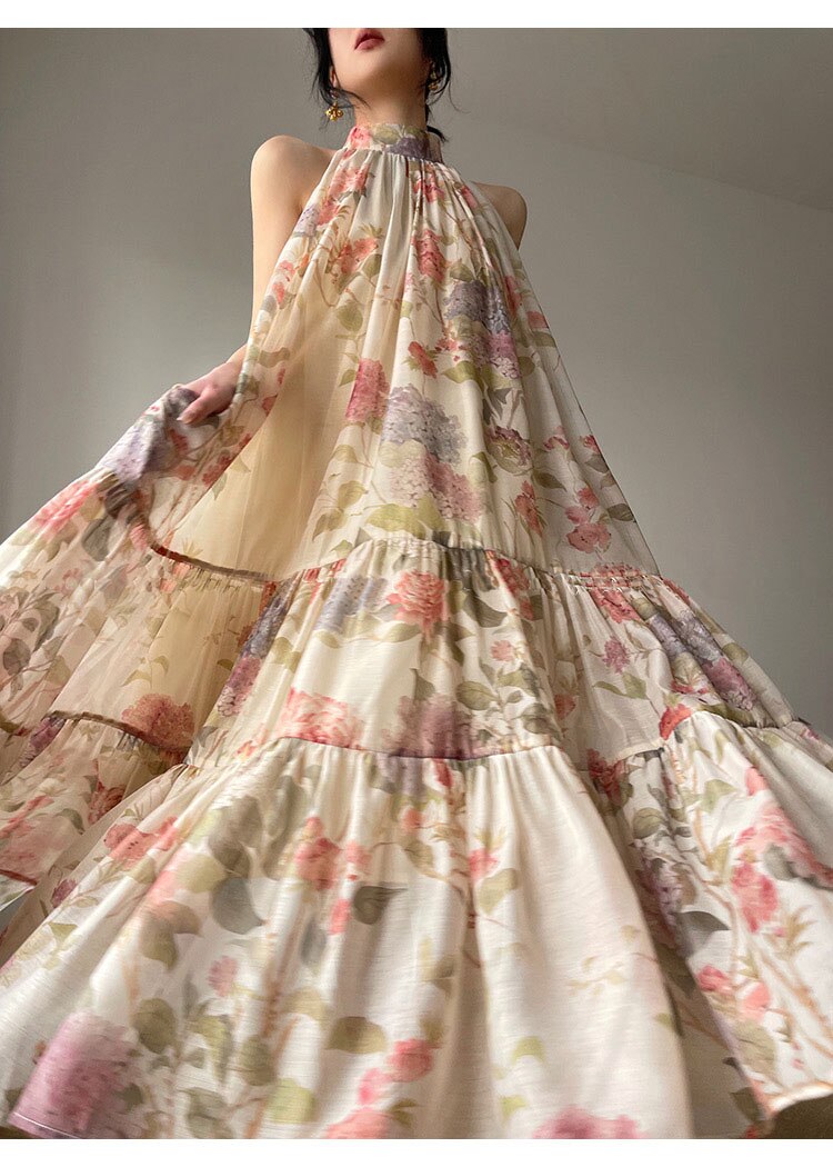 Vestido campana largo boho floral mujer