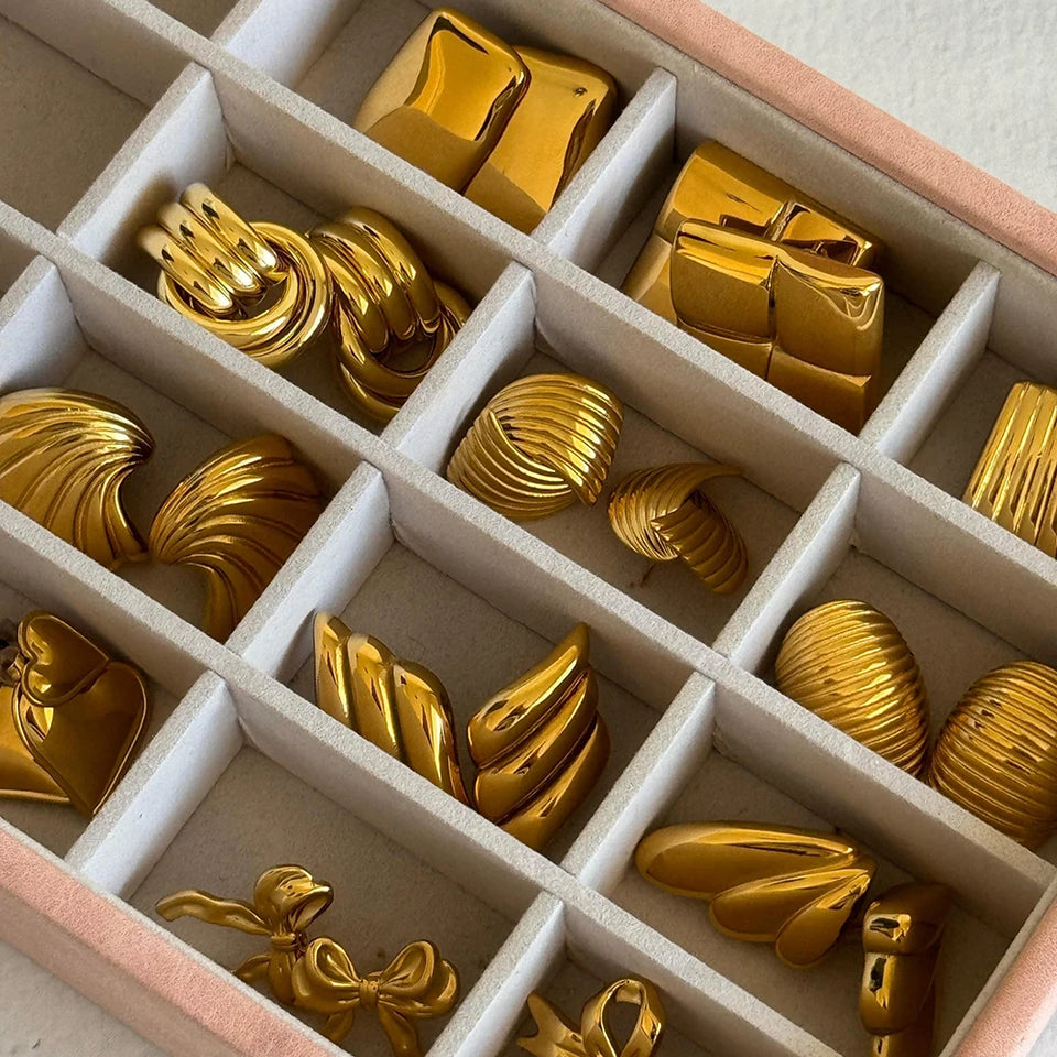 Stainless Steel Texture Geometric Stud Earrings