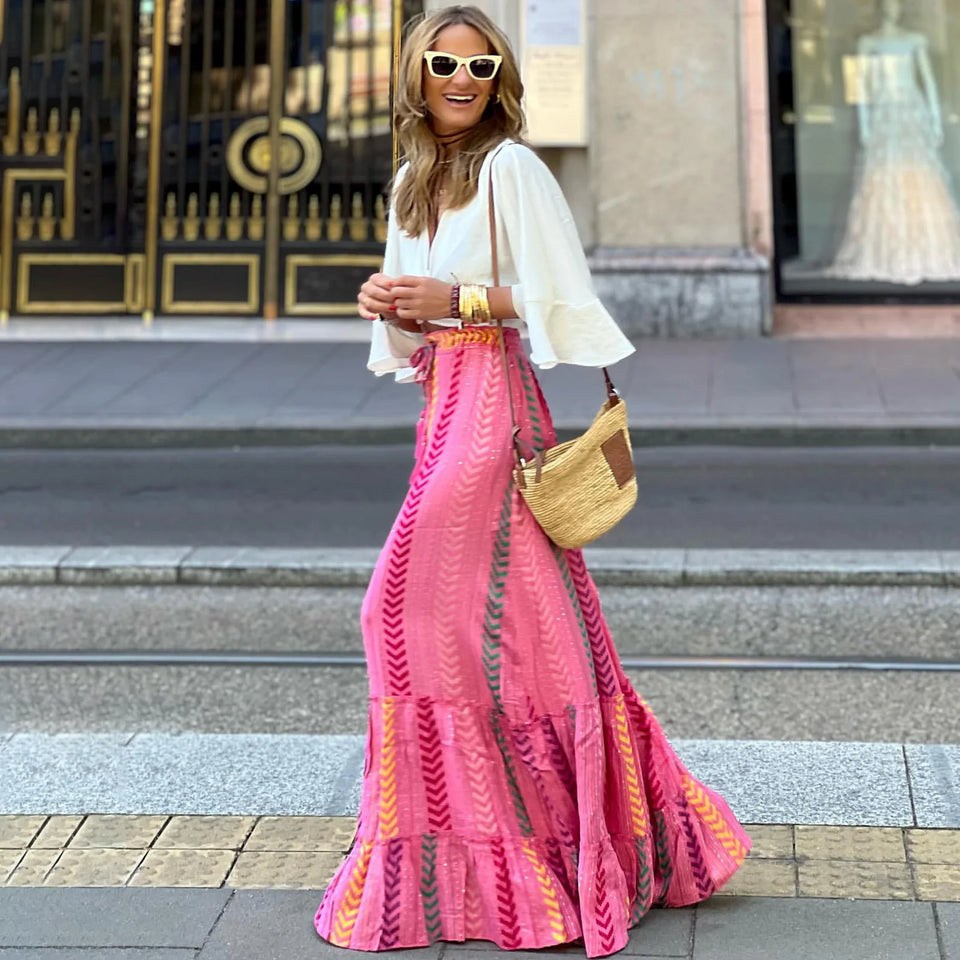 Skirt Beach Holiday Print Lace-up Skirt Casual Long Skirt