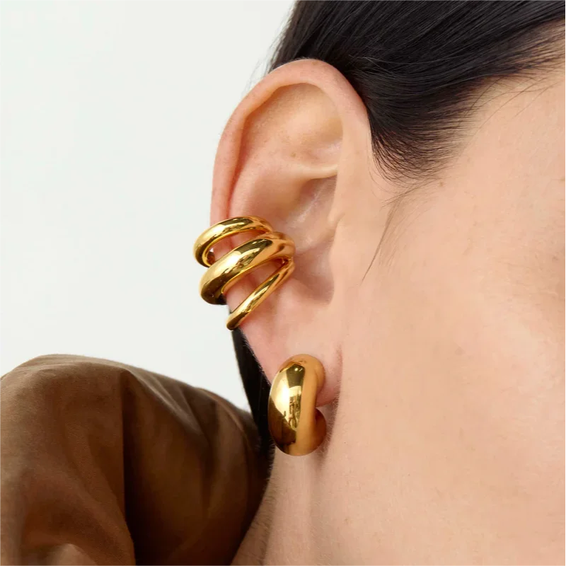 18K Gold Color Stainless Steel Multilayer Ear Clip