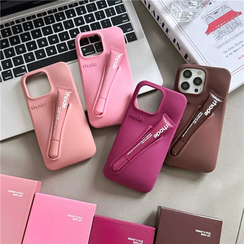 With Box Rhode Soft Silicone Phone Case for iPhone  15 14 13 12 11 Pro Max Plus Lipstick Portable Lip Gloss Holder Cover Funda