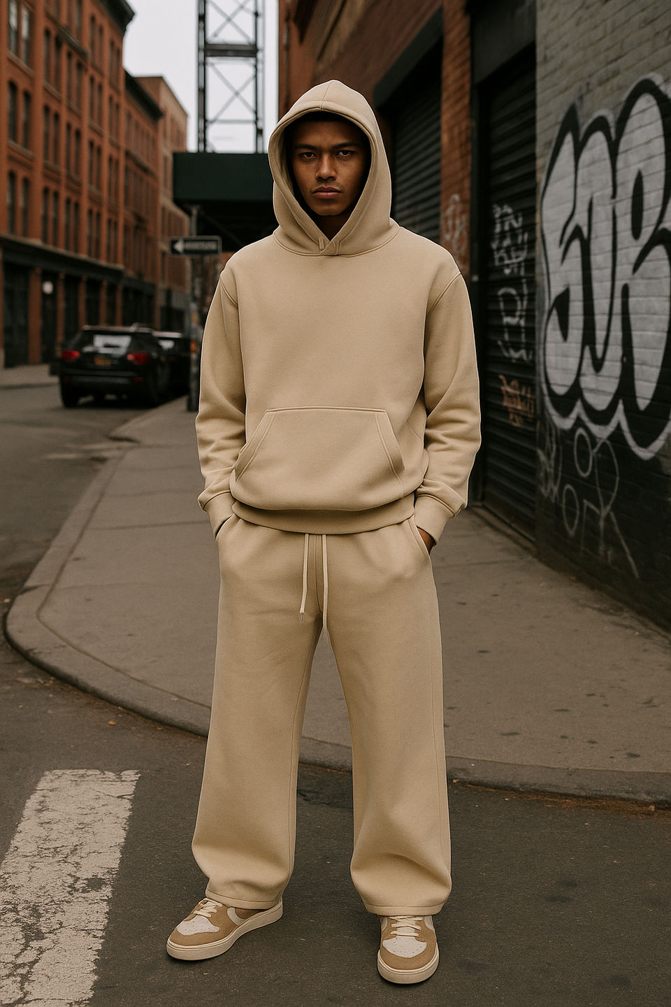 Completo tuta fondo largo streetwear beige