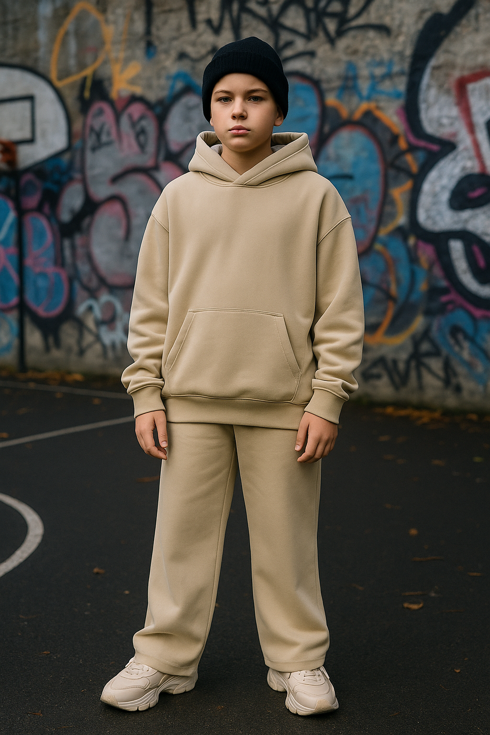 Completo fondo largo  felpa drip basic bambino Beige