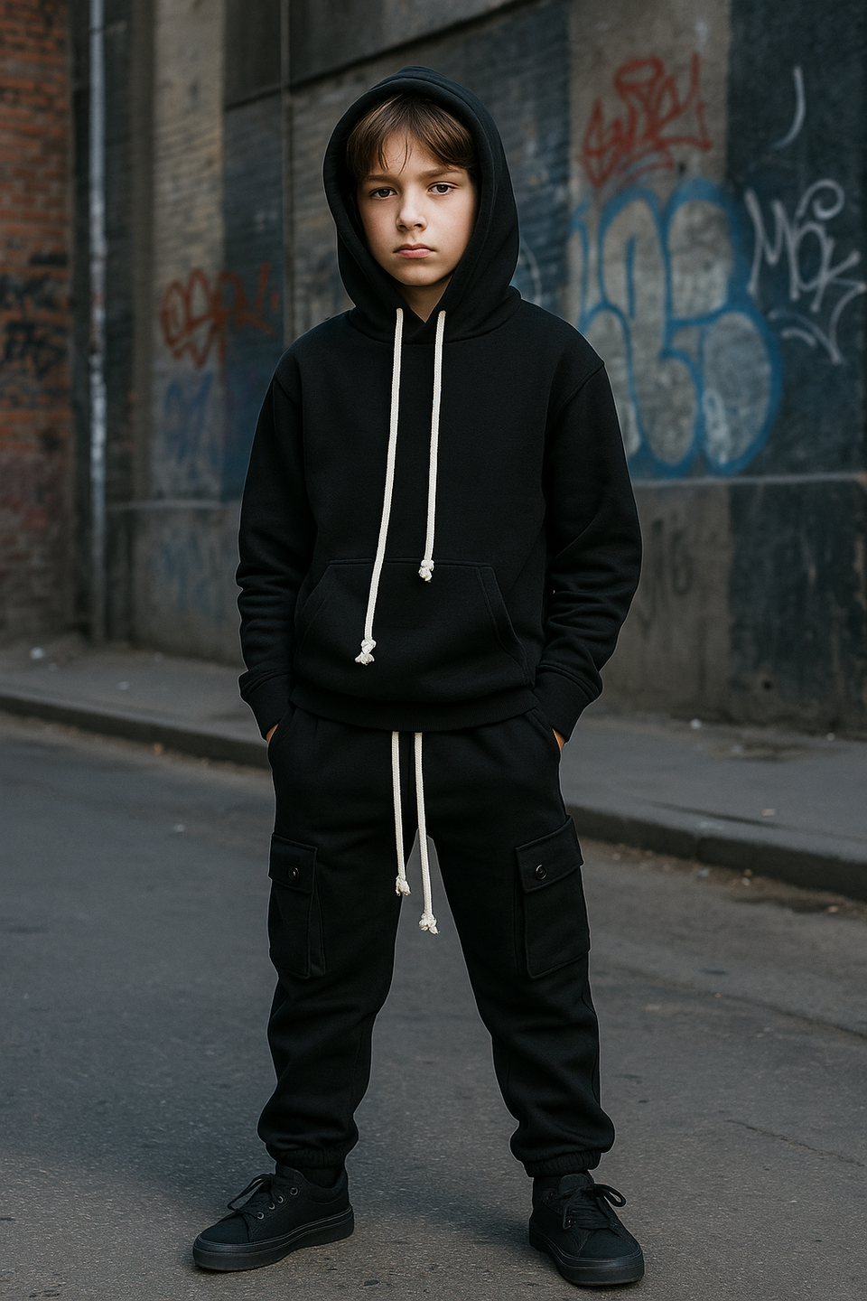 Completo cargo felpa drip basic bambino Nero