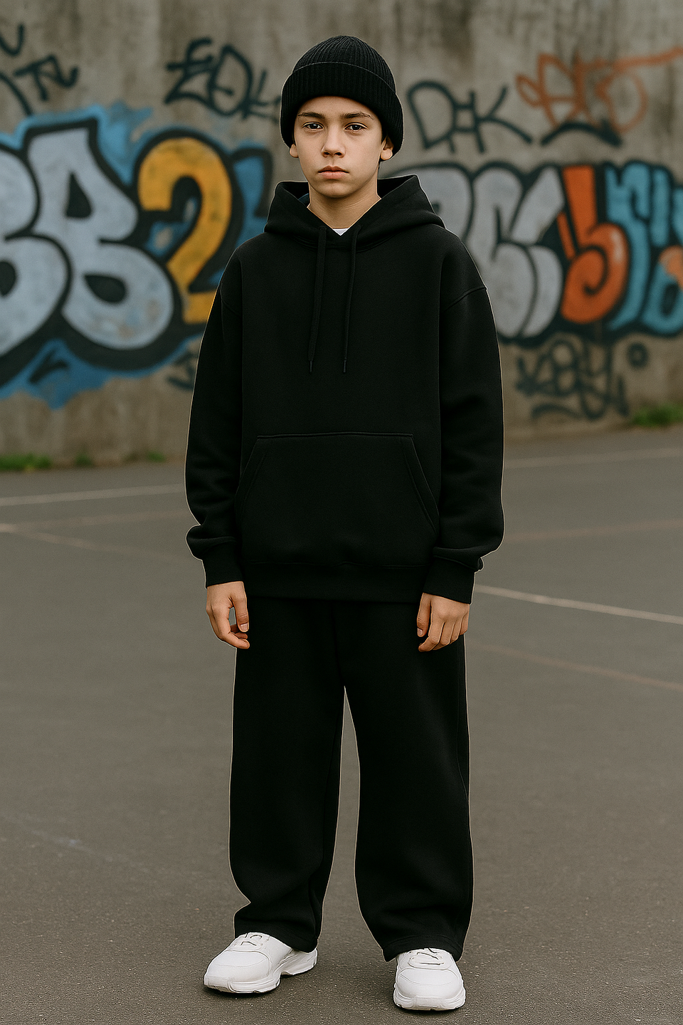 Completo fondo largo  felpa drip basic bambino Nero