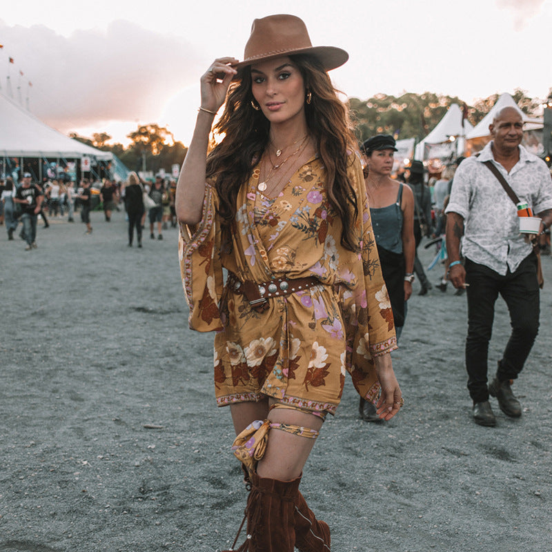 Women's Bohemian V-neck print dress