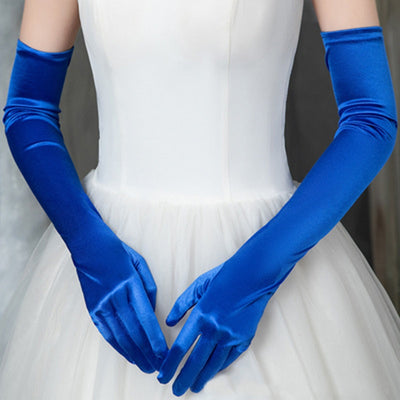 Long Satin Elastic Etiquette Gloves Royal Blue One Size MUST HAVE