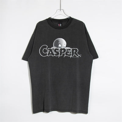 Street trendy Vintage loose Casper print tshirt unisex Black HYPE