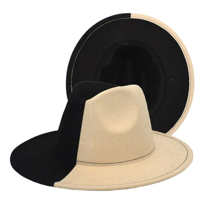 Color Matching Big Edge Felt Cappello unisex Black Beige M56 58cm MUST HAVE