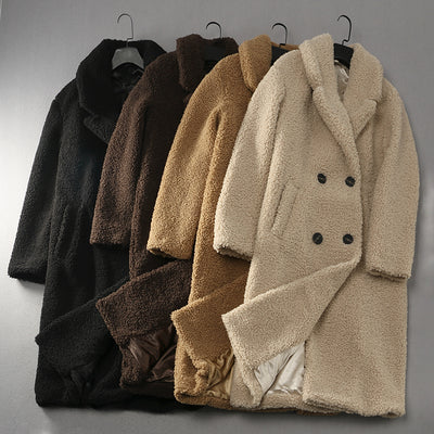 Women's Loose Lapel Over Knee Long Soft Waxy Teddy Coat Jacket MUST HAVE