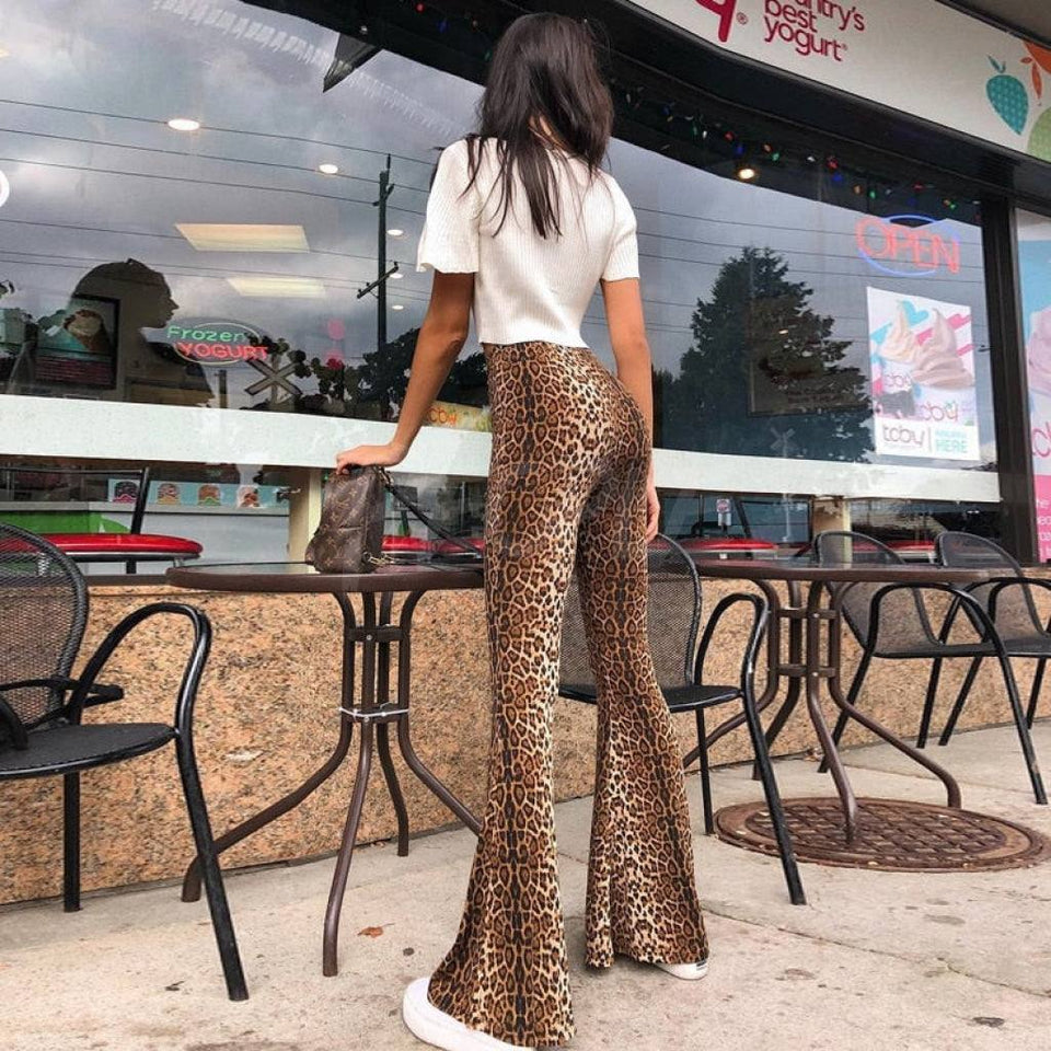 pantalones de leopardo de cintura alta