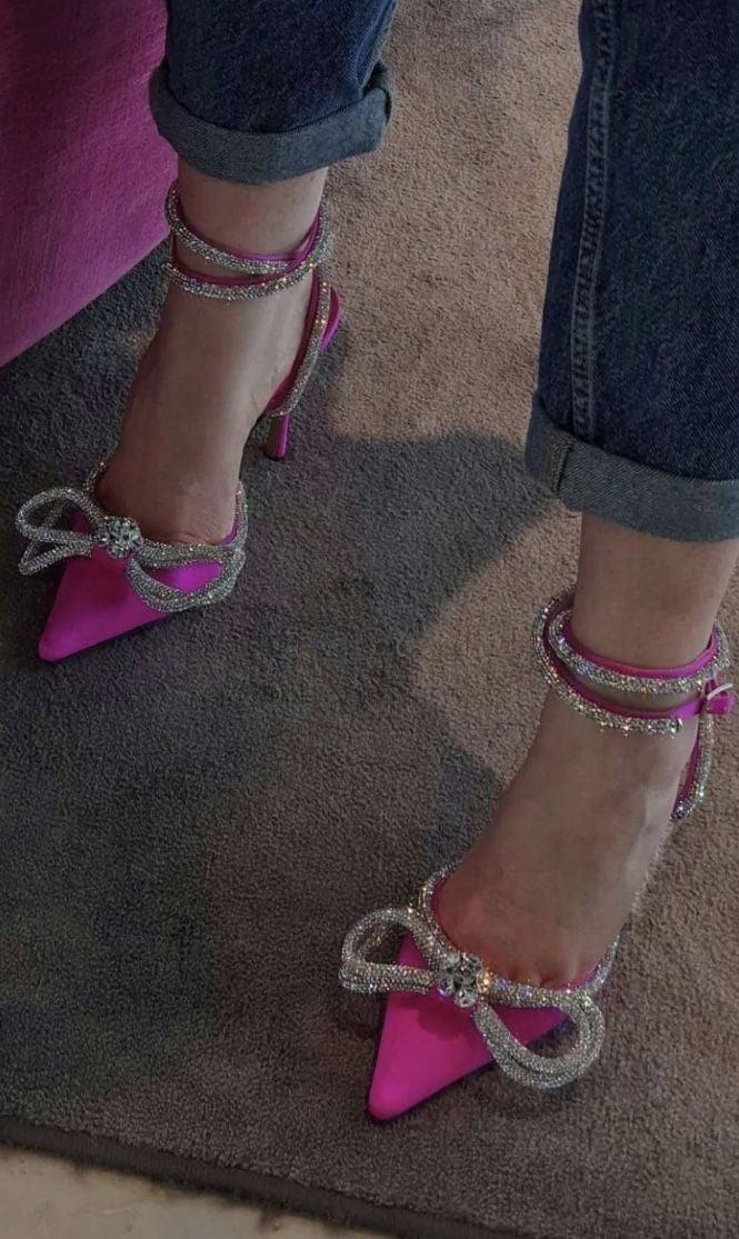 Zapatos de tacón de mujer con lazo de purpurina